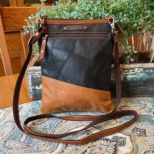 VAAN Leather And Canvas Crossbody Purse Detachable Strap Black Brown Gray